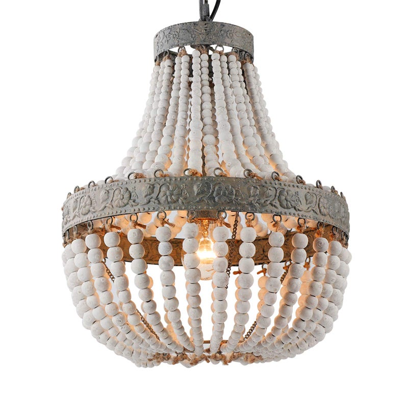 Newrays Wood Bead Chandelier Pendant Bohemian Boho Beachy Ceiling Lamp Light Fixtures (Gray White-Small, 13.58 in*15.74 in) - Image 1